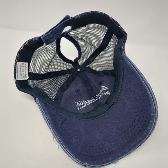 Hot Mess Just Doing My Best Ponyback Trucker Hat Blue OS Mesh Back Distressed - Picture 6 of 8